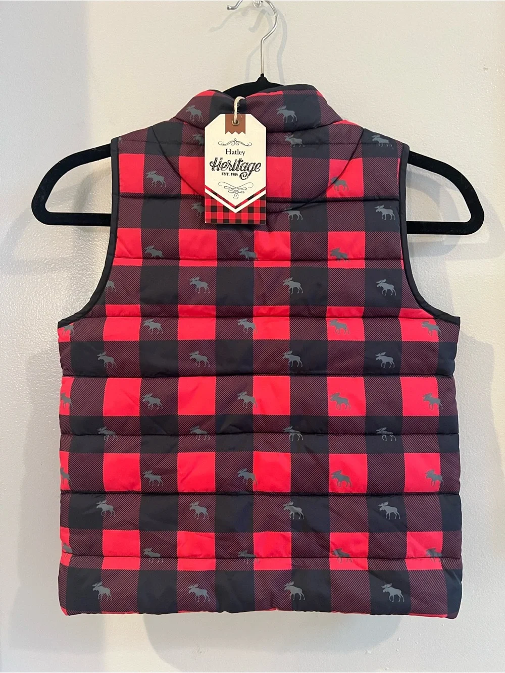 Hatley Heritage Boys Size 6 Buffalo Plaid Quilted Puffer Vest Moose NWT